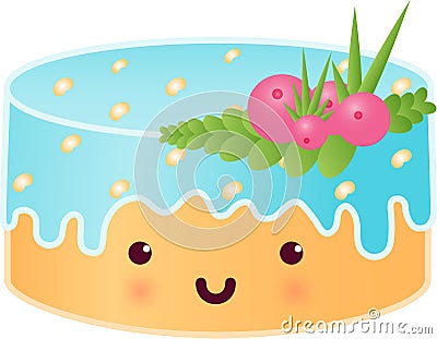 Sweet Cute Cake with Berries. Vector Illustration