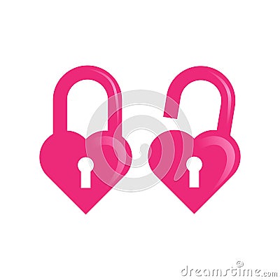 Sweet and cute pink love lock and unlock icon set Stock Photo