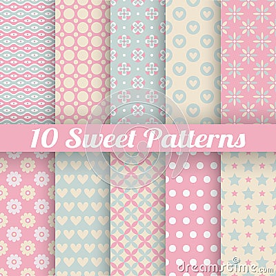 Sweet cute vector seamless patterns (tiling) Vector Illustration
