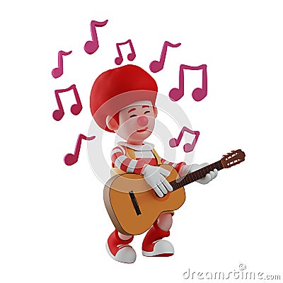 Sweet 3D Clown Boy Cartoon Design singing a romantic song Stock Photo