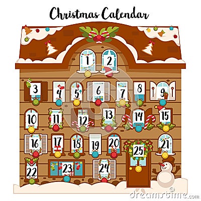 Sweet december christmas advent calendar with dates and traditional decoration vector. Vector Illustration