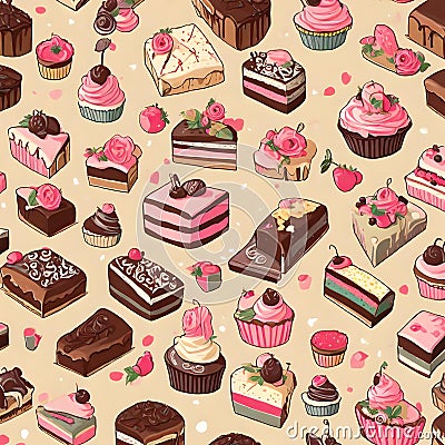 Sweet Delicacies: Irresistible Treats on Light Brown Cartoon Illustration