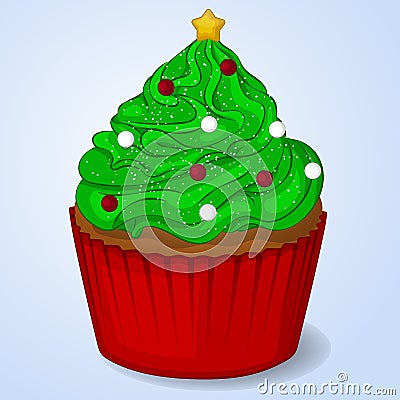 Sweet and delicious Christmas cupcake for New Year design. Simple cartoon style. Vector illustration Vector Illustration