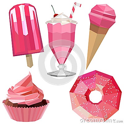 Sweet delicious icons of pink desserts Vector Illustration