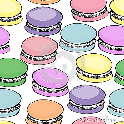 Sweet delicious watercolor pattern with macarons. Hand-drawn background. illustration. Cartoon Illustration