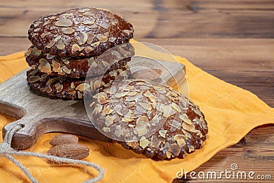 Sweet dessert for autumn season, Dutch filled cookies with marzipan and almonds Stock Photo