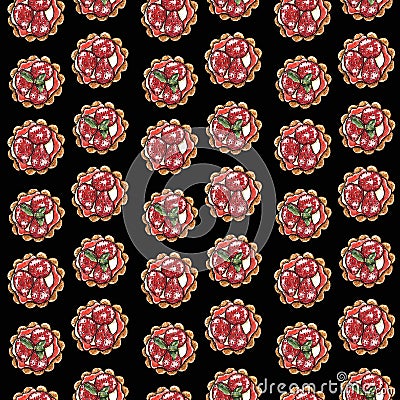 Sweet dessert, cupcake with fresh berries, seamless pattern Stock Photo