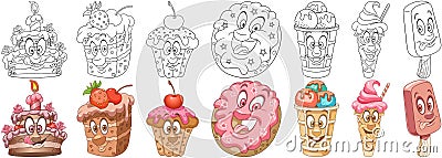 Sweet Dessert Food set Vector Illustration