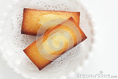 Homemade rectangle cake on dish Stock Photo