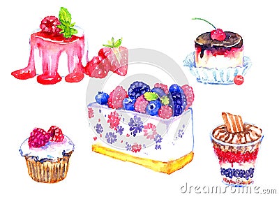 Sweet desserts with berries set Stock Photo