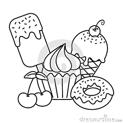 Sweet desserts icon black and white Vector Illustration