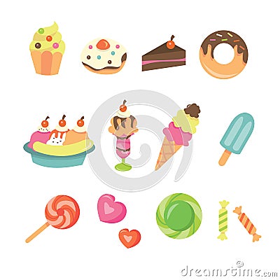 Sweet Desserts Icon Set Vector Illustration