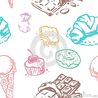 Sweet Desserts Vector Seamless Pattern Design Vector Illustration