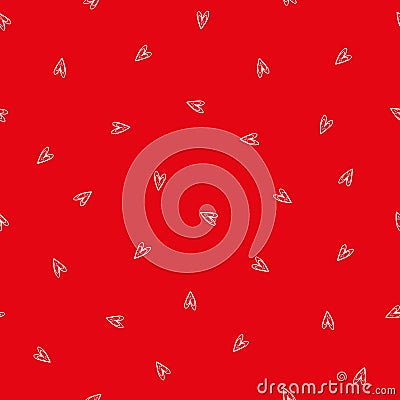 Sweet ditzy red and white hand drawn doodle hearts as seamless vector pattern in a spacious layout Vector Illustration