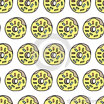 Sweet donat hand drawn seamless pattern. Handdrawn cartoon illustration. Cartoon Illustration