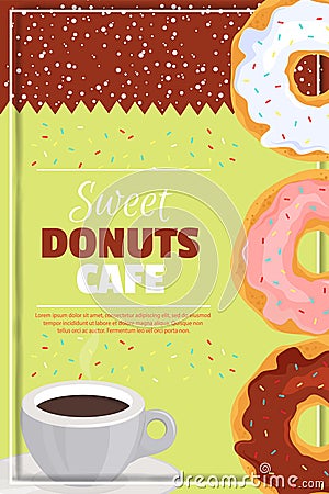 Sweet donuts cafe poster or menu cover template Vector Illustration