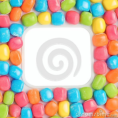 Sweet dragee display Rainbow colored candies with multicolored glaze, close up Stock Photo