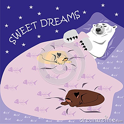 Sweet dreams card with polar bear and cats Stock Photo