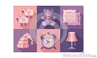 Sweet dreams icons set, sleep time elements, good night vector Illustration Vector Illustration