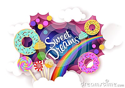 Sweet dreams, vector illustration in paper art craft style Vector Illustration