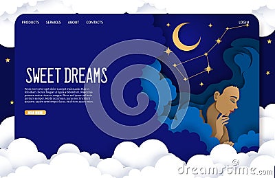 Sweet dreams vector website landing page design template Vector Illustration