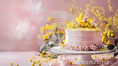 Sweet Elegance: Mimosa Cake for Women's Day, Union of Taste and Refinement Stock Photo