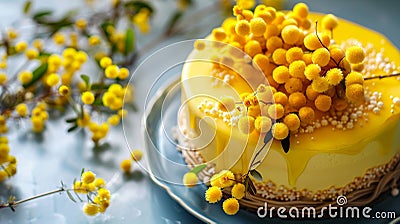 Sweet Elegance: Mimosa Cake for Women's Day, Union of Taste and Refinement Stock Photo