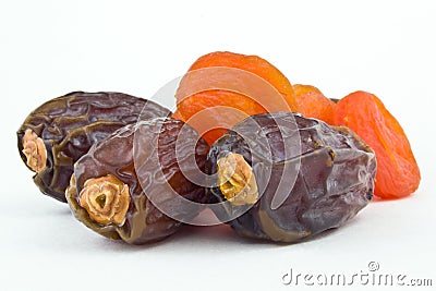 sweet figs and dried apricots on white background Stock Photo