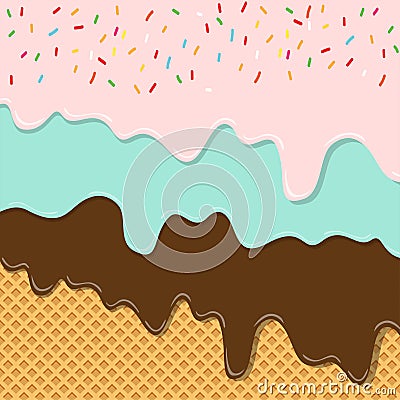 Sweet flavor ice cream texture layer melted on wafer background Vector Illustration