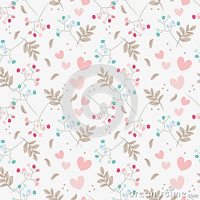 Sweet floral and tiny hearts seamless pattern Vector Illustration