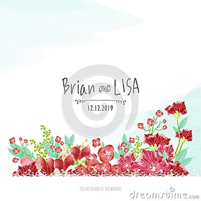 Sweet Floral Wedding Card in watercolor style Vector Illustration