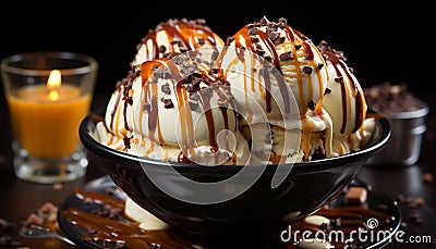 Sweet food, chocolate, gourmet, cream, freshness, table, refreshment, ice cream, homemade, vanilla generated by AI Stock Photo