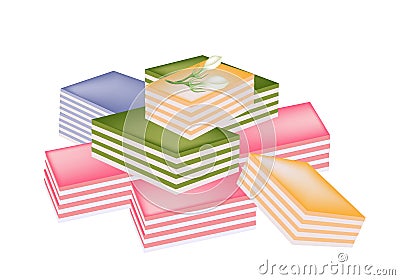 Thai Layer Sweet Cake on White Background Vector Illustration