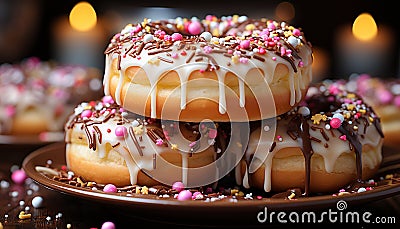 Sweet food, gourmet chocolate donut, sugar icing, refreshing candy celebration generated by AI Stock Photo