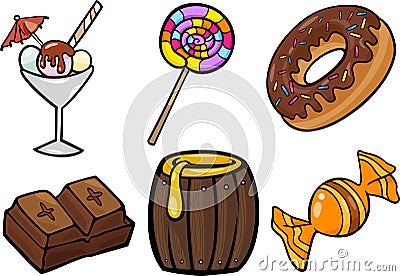 Sweet food objects cartoon illustration set Vector Illustration