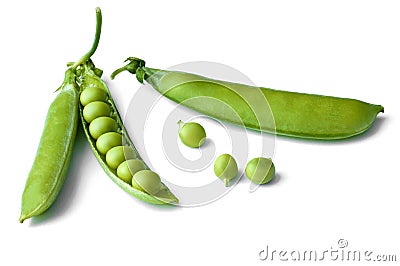 Sweet fresh green peas isolated on white background Stock Photo