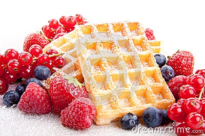 Sweet fresh tasty waffles with mixed fruits Stock Photo