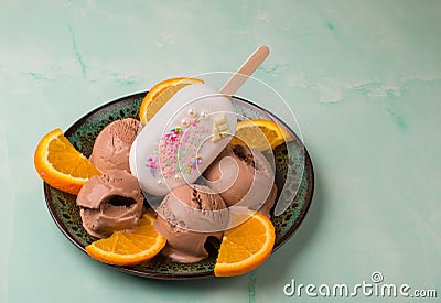 Sweet fruit citrus plate. Stock Photo