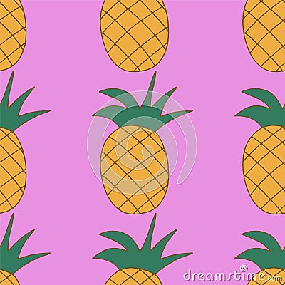 Sweet fruit juicy pineapple on a pink background, seamless pattern Vector Illustration