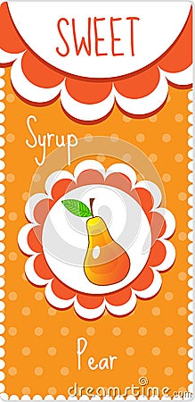 Sweet fruit labels for drinks, syrup, jam. Pear label. Vector illustration. Vector Illustration