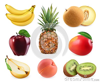 Sweet fruits. 3D vector icons set. Realistic illustrations Vector Illustration