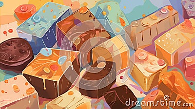 Sweet Fudge Candy Horizontal Background Illustration. Stock Photo