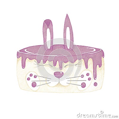Sweet funny pink Hare rabbit cake isolated on a white background Stock Photo