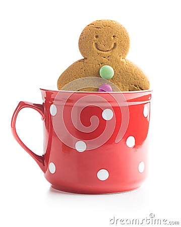 Sweet gingerbread man in cup. Stock Photo