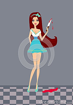 Sweet girl with a bloody knife Vector Illustration