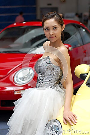 Sweet girl at the Shijiazhuang Auto Show in China Editorial Stock Photo