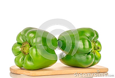 Sweet green pepper with homemade seasoning isolated on white background and top view, macro. Stock Photo