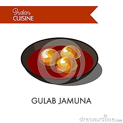 Sweet gulab jamuna in black bowl isolated illustration Vector Illustration