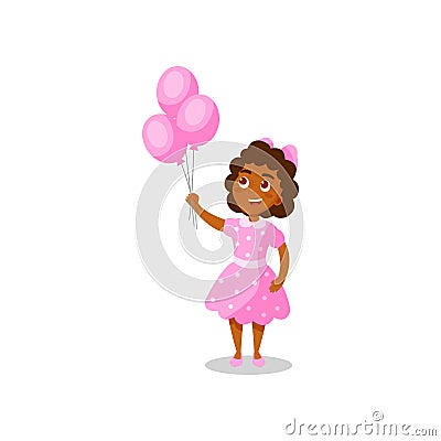 Sweet happy african american girl with pink balloons vector Illustration on a white background Vector Illustration