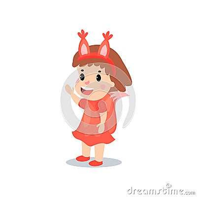 Sweet happy little girl in the costume of squirrel Vector Illustration